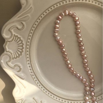 小眾紫色系  天然巴洛克異形珍珠項鏈不規則圓形頸鏈鎖骨鏈choker