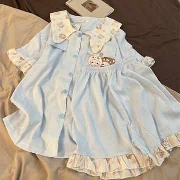DUYI~夢詩 睡衣女ins新款娃娃領輕鬆熊閨蜜兩件套夏季薄款姐妹款學生家居服