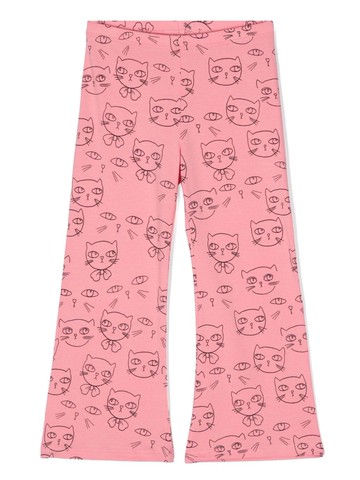 Mini Rodini - cat-print flared trousers - kids - Organic Cotton/Spandex/Elastane - 140-146 - Pink