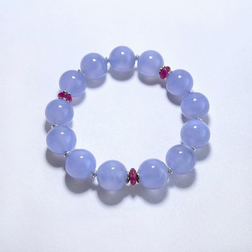 寶石系 天然礦石 藍紋瑪瑙 13.2 mm 紅碧璽 手鍊