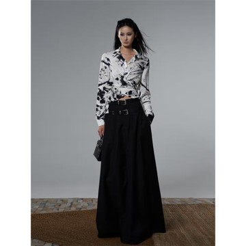 Tu why原創設計花襯衣秋季女多穿法交叉收腰襯衫薄款休閑長袖上衣