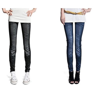 薄款內搭褲 褶皺仿牛仔褲 彈性內搭褲 假牛仔褲 修身顯瘦長褲 女生褲子 緊身褲 鬆緊腰彈力打底褲 韓系女裝 九分褲鉛筆褲