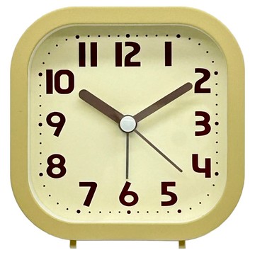 FRANCO經典方形鬧鐘  米白色底褐色字鐘面 + 黃色外框
