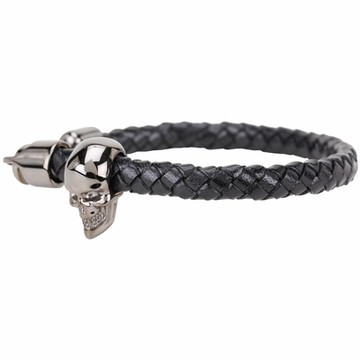 Alexander McQueen 仿古鐵灰骷髏頭編織手環(黑色)