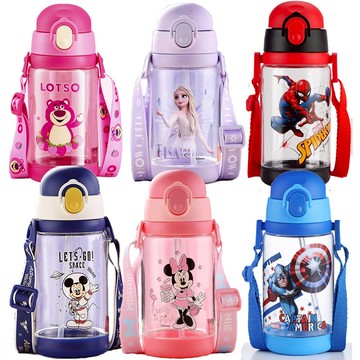 【優貝選】迪士尼/漫威卡通明星 兒童 吸管式/直飲式 兩用背帶水壺