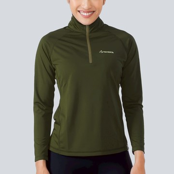 Wi 環保機能輕量排汗速乾拉鍊上衣 女款 暗橄欖