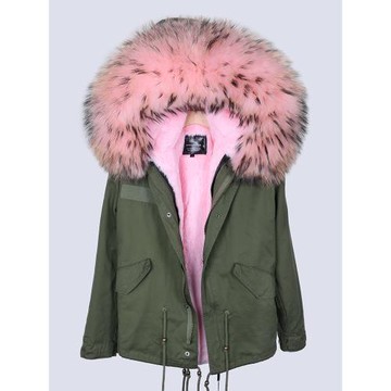 2023年新款貉子毛大毛領粉色內膽短款派克服女冬季保暖外套修身潮