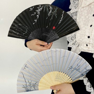 古裝扇中國風折疊小扇子隨身攜帶舞蹈中式夏天黑色竹扇女漢服配飾 SXUU