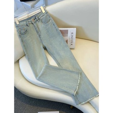 (免運)毛邊闊腿褲子女春秋季2026年新款爆款今年流行寬松美式高街直筒褲