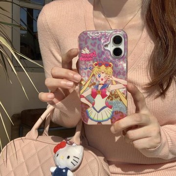 美少女戰士豹紋可愛水冰月適用iPhone16Pro手機殼卡通粉色Y2K少女心時尚13蘋果15proMax軟殼全包防摔i14新16P