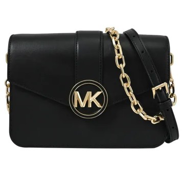 MICHAEL KORS CARMEN 防刮皮革翻蓋鍊帶兩用包.黑