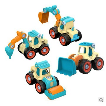 兒童禮物〔拆裝工程車E9Q】藍色系4入拆裝車玩具 ♥ DIY螺母組裝益智工程車 兒童拆裝車 交通造型玩具