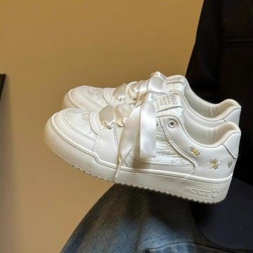 國風小白鞋女2024新款爆款夏季女透氣網面鞋子配裙子厚底運動板鞋