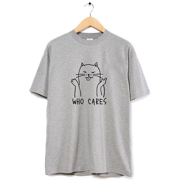 Who Cares Cat #2 中性短袖T恤 灰色 狗貓毛小孩禮物聖誕貓之日