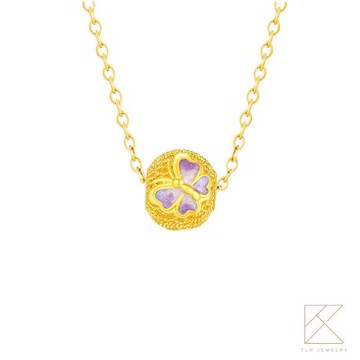 【TLH】黃金墜轉運珠項鍊 純金999 多選 花蝶錦繡 約重0.15錢±0.03 (顏色隨機)