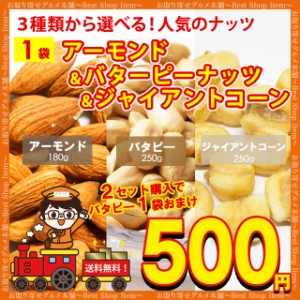 送料無料 3種から 選べる ナッツ アーモンド 100g バターピーナッツ 220g ジャイアントコーン 120g おまけつき 送料無 無塩 無添加 食品