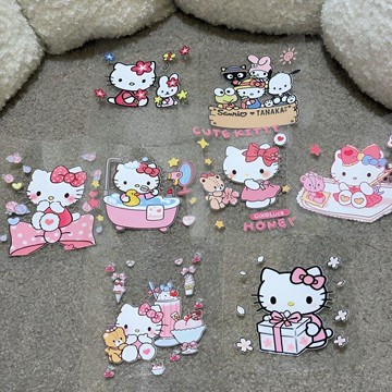 ✨臺灣出貨✨可愛Hello Kitty轉印貼紙3d立體DIY防水拼貼素材手機殼水杯裝飾貼