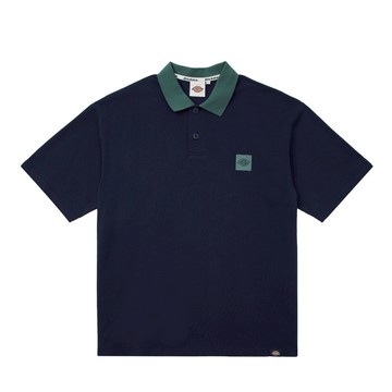 Dickies男款深藍色重磅純棉撞色衣領設計休閒短袖POLO衫|DK0A87L1B29