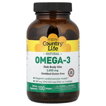 Country Life, 天然 Omega-3，1000 毫克，100 粒軟膠囊