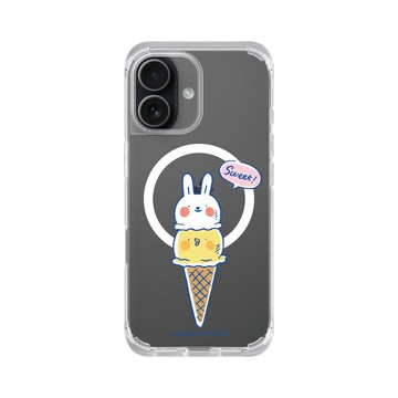 iPhone 17 ClearX (MagSafe 兼容) 晶透白 - 懶散兔與啾先生 Lazy Rabbit and Mr.Chu - 冰淇淋