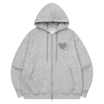 韓國 MUSENT SIERRA LEOPARD HEART HOOD ZIPUP 豹紋愛心刺繡連帽拉鍊外套 灰色 GRAY (NO BRUSHED)
