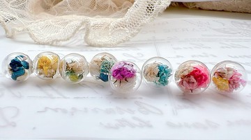 |真花 玻璃球| 乾燥花  滿天星  小清新 客製化純銀耳針可改耳夾