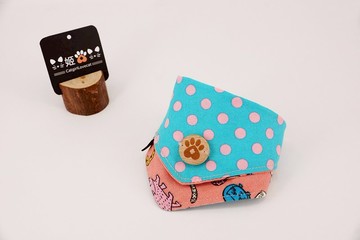 主子賣萌-貓咪撞點點列-雙面領巾(桃紅貓咪印花+碧藍粉點)