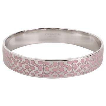 COACH  滿版字母 C LOGO不銹鋼手環(粉字x銀底）