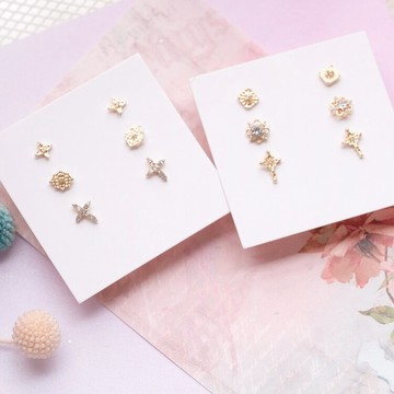 精致小巧龍心小物日本十字架精雕星星耳釘耳飾防過敏套裝1入