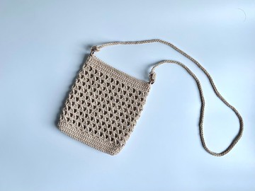 棉線編織縷空幾何圖案迷你手機包斜背小包