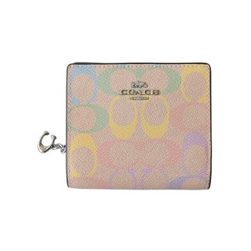 COACH粉彩色C Logo PVC C字拉鍊袋釦式雙摺短夾