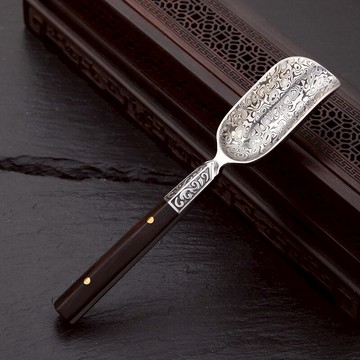 大馬士革鋼茶勺 花紋鋼實木柄茶匙 茶葉茶鏟 茶道零配件六君子
