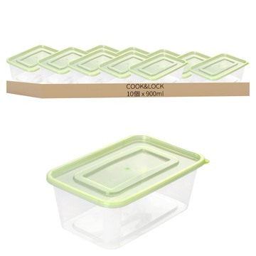 Cook&Lock 長方形密封盒 (180mm x 116mm x 70mm) PP材質 耐熱80°C  10個容器 + 10個蓋子  1組