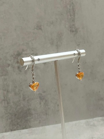 黃寶石鑽石耳環 天然黃寶石 南非鑽 14K K585 Heart Cut 心型黃寶