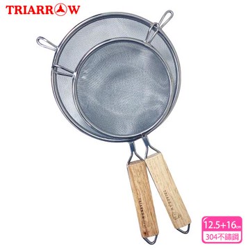 三箭牌 木柄雙耳濾網/不鏽鋼濾網/篩網12.5cm+16cm