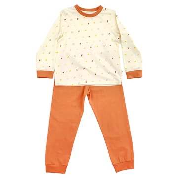 印花樂 長袖內搭套裝組 2 Piece Pajama Set - 93.9%棉  4號  呼呼熱甜湯 小豆紋米色