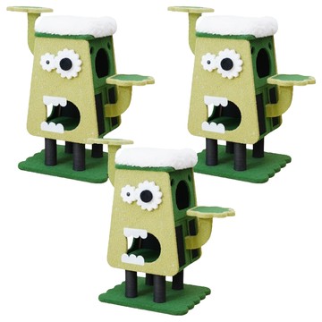 Petpals 森林奇獸貓跳台 貓抓柱 紙繩 絨布材質 頂頭有舒適的軟墊  綠色 + 白色  1個