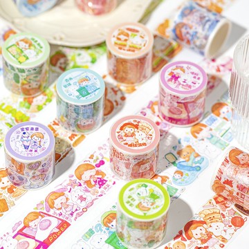 🍋檸檬青🍋新款現貨超可愛手繪卡通兔比和妮妮的一日時光系列紙膠帶10款3.9cm*3m貼紙手帳裝飾素材