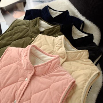 女士加絨保暖馬甲 燈芯絨立領純棉馬夾外套 學生裝無袖上衣 女裝