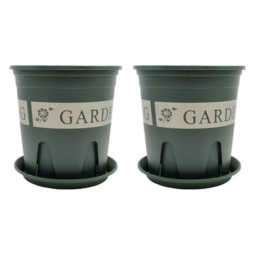 Gardenit 園藝塑膠開縫花盆 + 開縫底盤 套組  花盆(24號)、狹縫架(6號)  現代綠色  2件