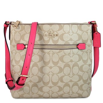 COACH 金馬車LOGO防潑水前拉鍊袋逛街斜背包(芭比粉)