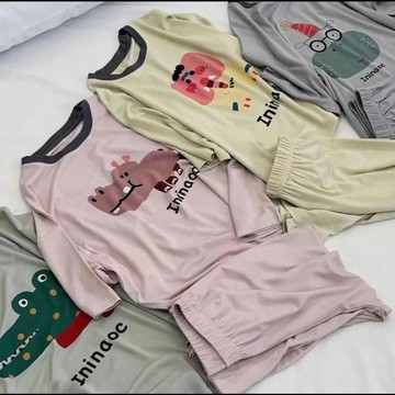 Healthy baby 女童睡衣夏季薄款套裝男童莫代爾短袖兒童家居服中大童夏季居家服家居服套裝兒童短袖睡衣短袖睡衣兒童