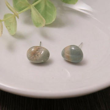 寶石系列 / 莫蘭迪色天然瑪瑙耳釘(橘灰)一對 / 925銀