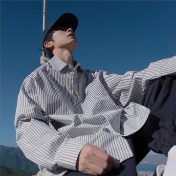 GOGOSOON豎條紋長袖襯衫男新款2025春秋內搭日系高級感寬松青少年