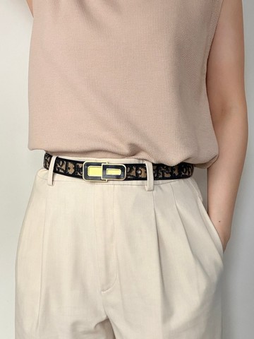 中古正品Christian Dior 藏青色 Oblique 老花帆布腰帶皮帶 65cm