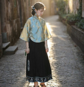 民國復古提花上衣 | 金碧系列雙色倒大袖全開襟 | 新中式旗袍小衫