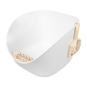 汪喵星球 專利小白鯨砂盆 奶茶杏 清潔零死角 不卡垢易清潔 大空間具隱匿性 符合貓咪特性  49.5 x 41.5 x 35cm  1個