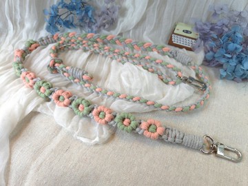 雙色雛菊手機掛繩可調式斜背帶  膚粉 橄欖綠