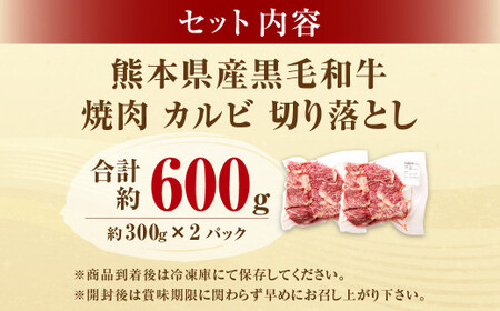 熊本県産黒毛和牛 焼肉 カルビ 切り落とし 約600g(300g×2パック) 牛肉 肉