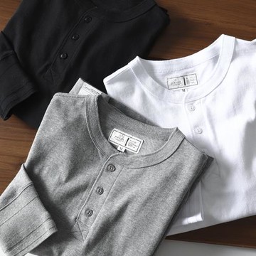 自留推薦！新疆一級棉！外貿男裝工廠秋季休閑亨利領純色長袖T恤